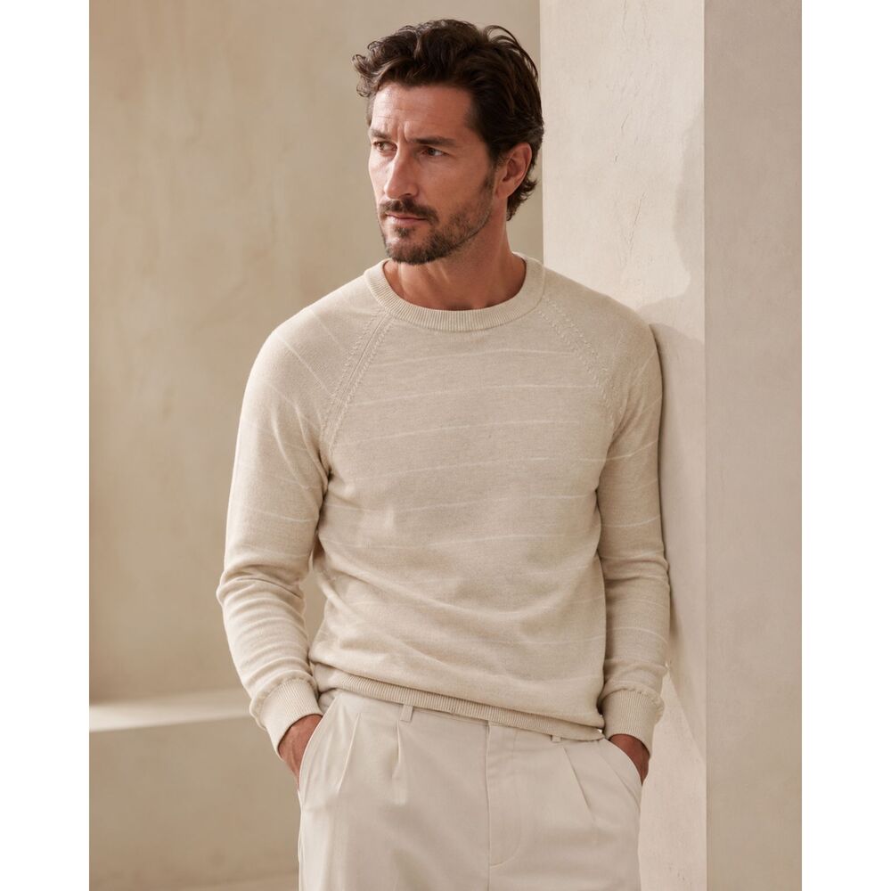 Banana Republic 100% Merino Wool Men’s XL Cream Striped Crewneck Sweater